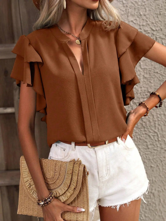 Chiffon Shirt Double Layer Blouse Summer Top 