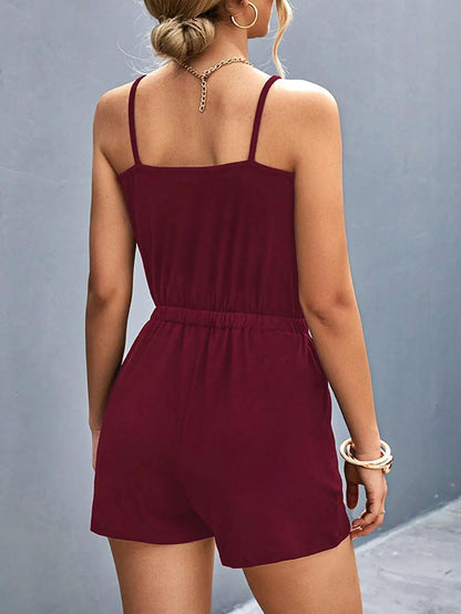 Chain Playsuit- Sexy Sleeveless Romper with Lace-Up Detail