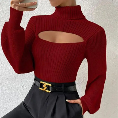 "GlamWrap" Chic Hollowed-Out Turtleneck Sweater