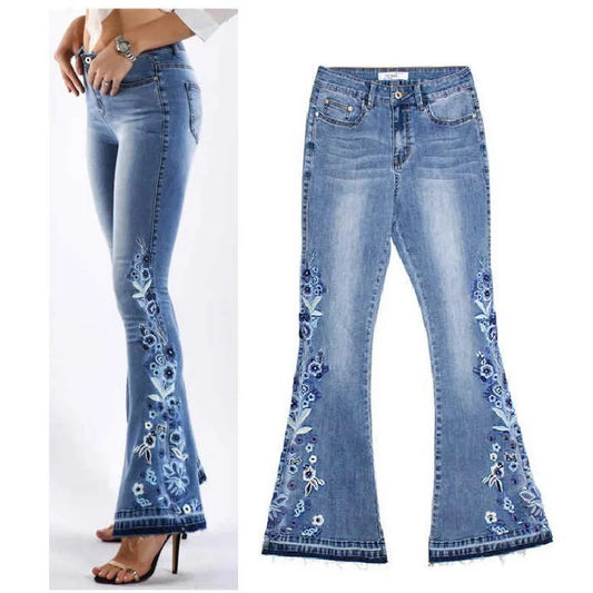 "BohoBloom" Chic Vintage Flare Embroidered Denim Trousers