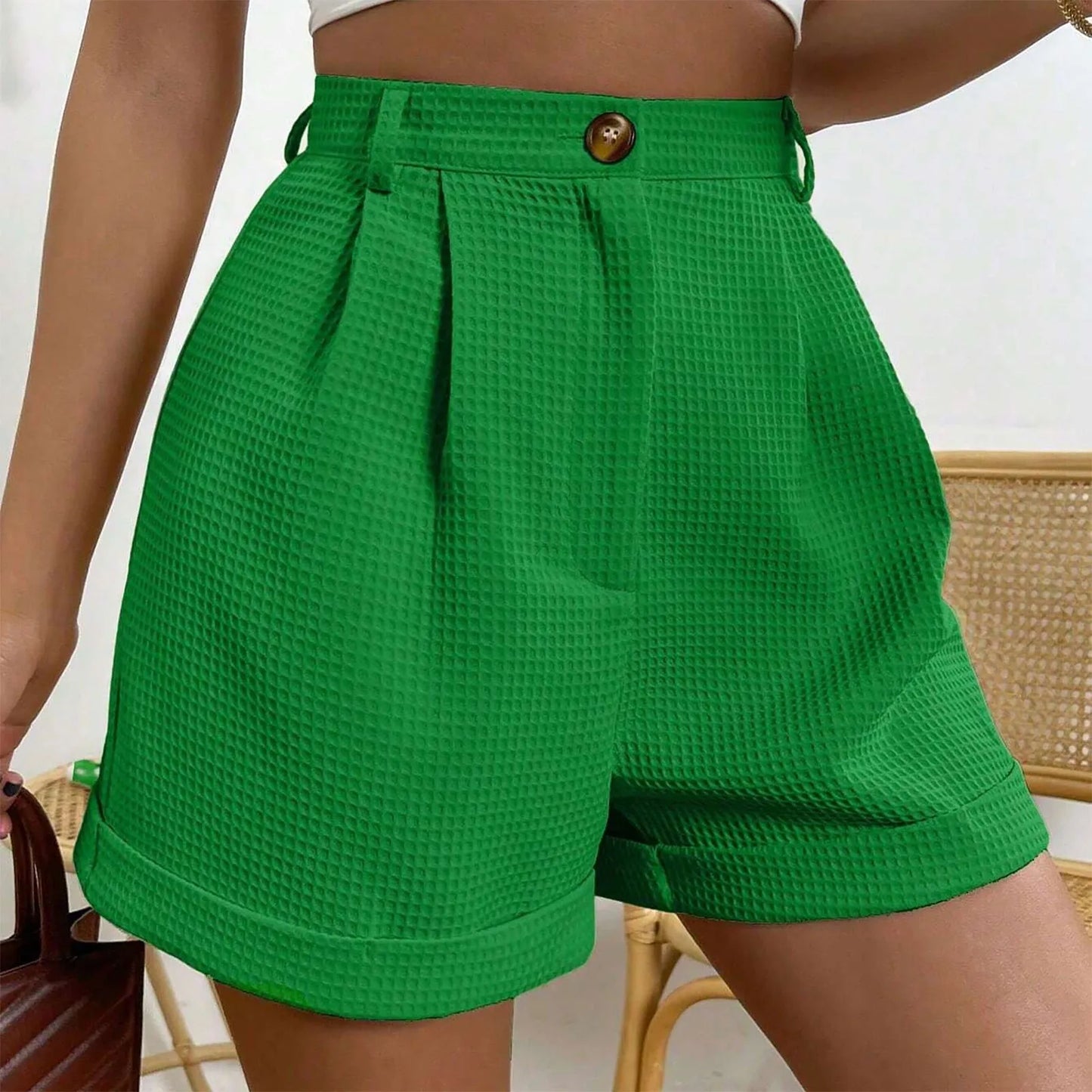 Elegant High Waisted Solid Shorts for Women