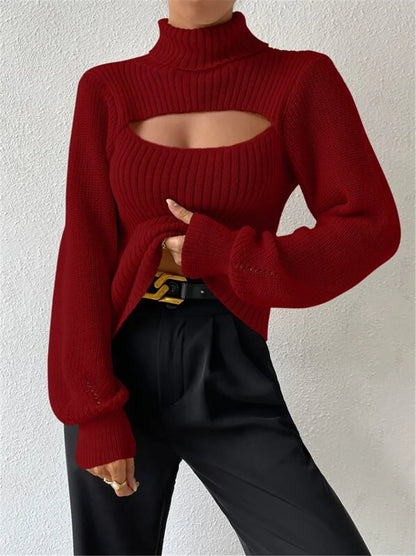 "GlamWrap" Chic Hollowed-Out Turtleneck Sweater