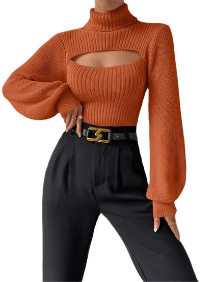 "GlamWrap" Chic Hollowed-Out Turtleneck Sweater