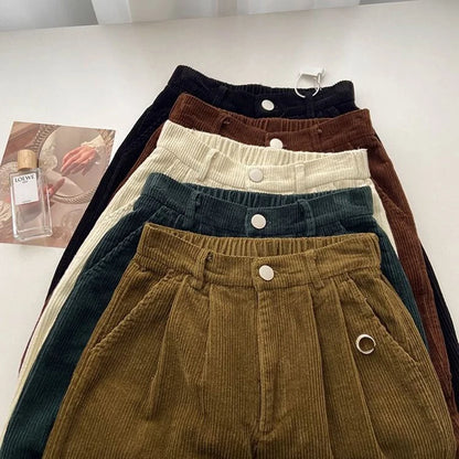 Retro High Waist Corduroy Pants for Women