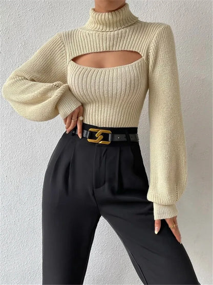 "GlamWrap" Chic Hollowed-Out Turtleneck Sweater