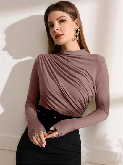 Elegant Long Sleeve T-Shirt with Slim Folds