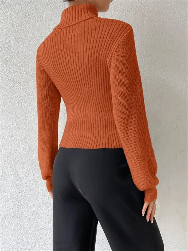 "GlamWrap" Chic Hollowed-Out Turtleneck Sweater