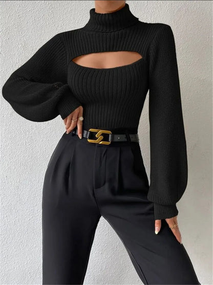 "GlamWrap" Chic Hollowed-Out Turtleneck Sweater