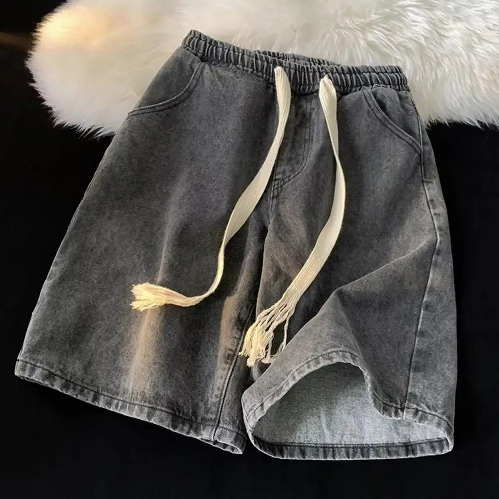 Unisex Elastic Drawstring Denim Shorts