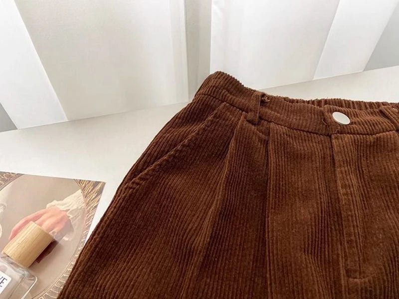 Retro High Waist Corduroy Pants for Women