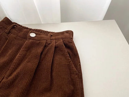 Retro High Waist Corduroy Pants for Women