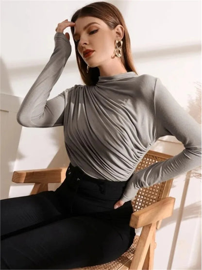 Elegant Long Sleeve T-Shirt with Slim Folds