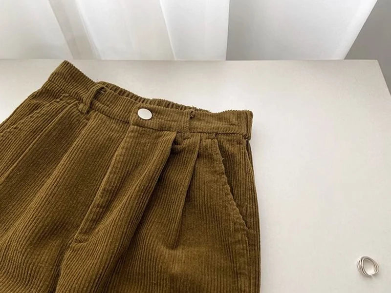 Retro High Waist Corduroy Pants for Women