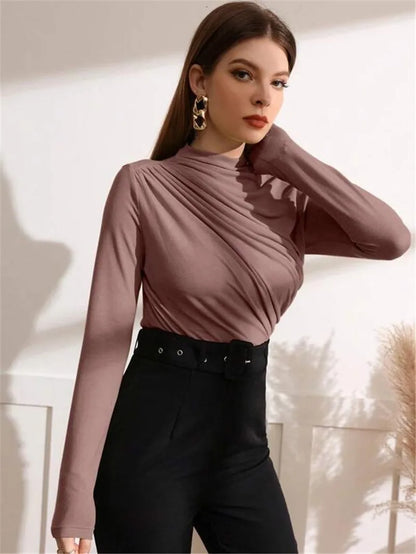 Elegant Long Sleeve T-Shirt with Slim Folds