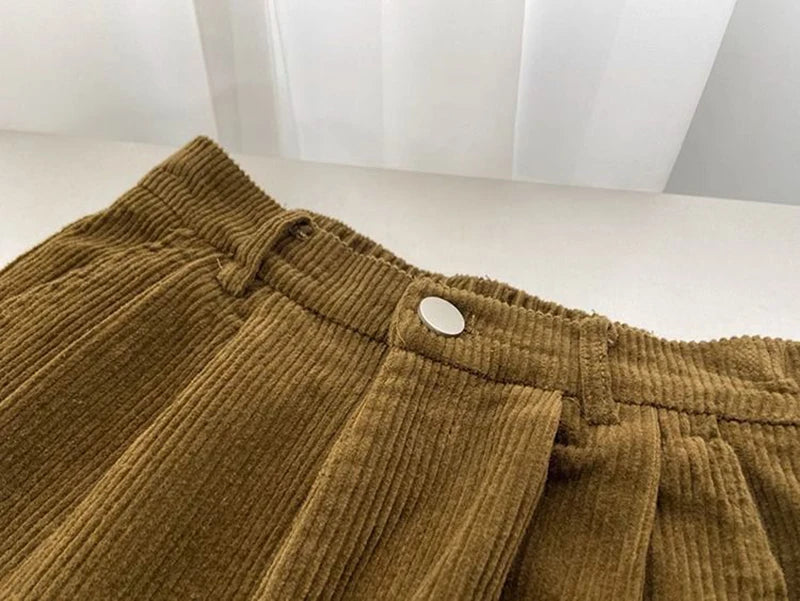 Retro High Waist Corduroy Pants for Women