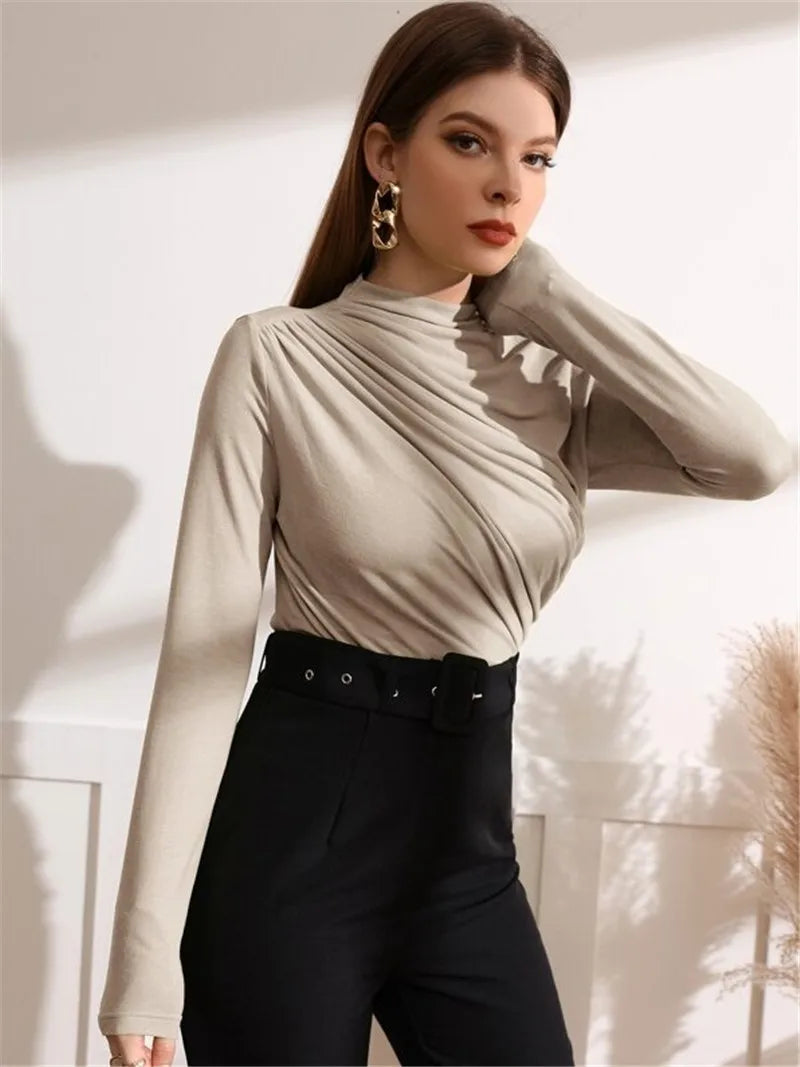 Elegant Long Sleeve T-Shirt with Slim Folds