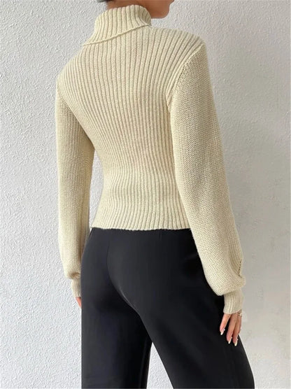 "GlamWrap" Chic Hollowed-Out Turtleneck Sweater