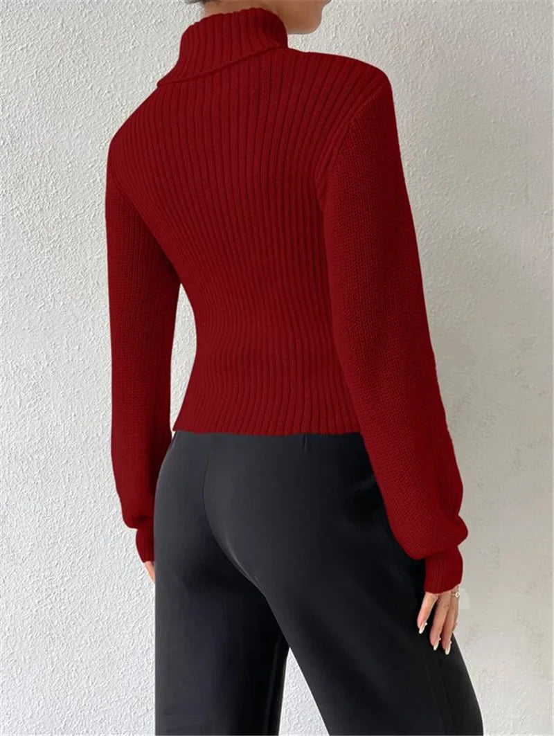 "GlamWrap" Chic Hollowed-Out Turtleneck Sweater