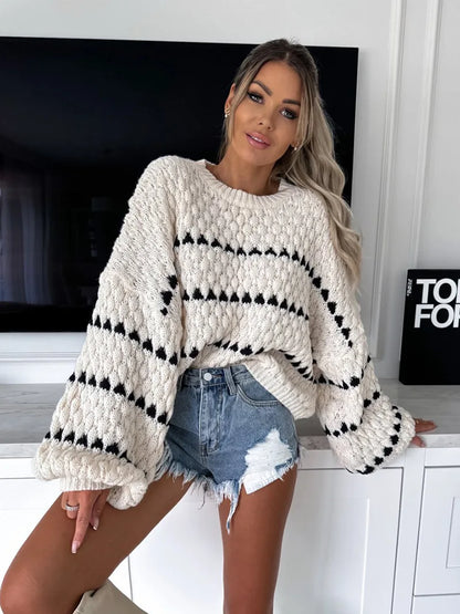 Cozy Striped Knit Sweater Top