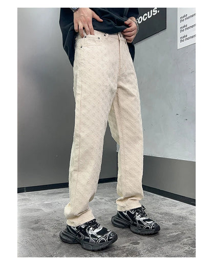 Jacquard Retro Pattern Denim Pants