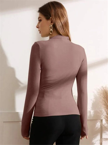 Elegant Long Sleeve T-Shirt with Slim Folds