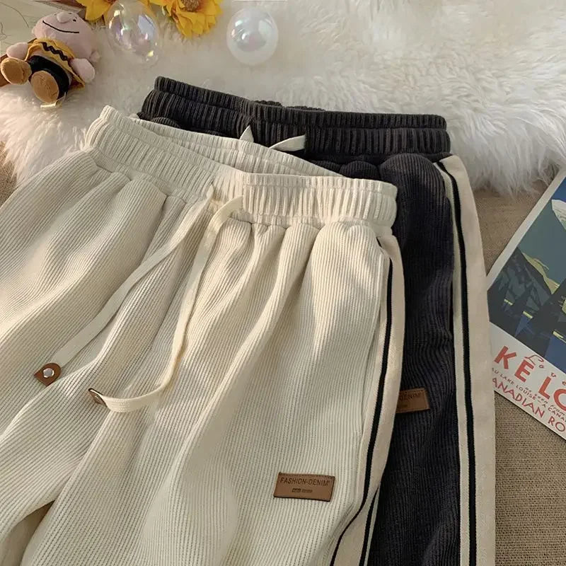 "Pebble Plush" Casual Beige Corduroy Everyday Pants