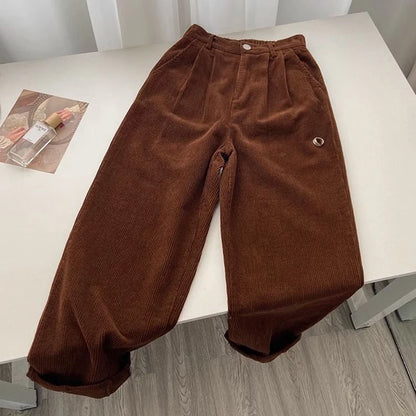 Retro High Waist Corduroy Pants for Women