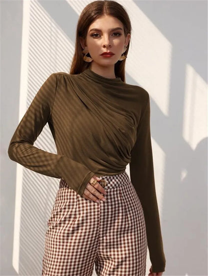 Elegant Long Sleeve T-Shirt with Slim Folds