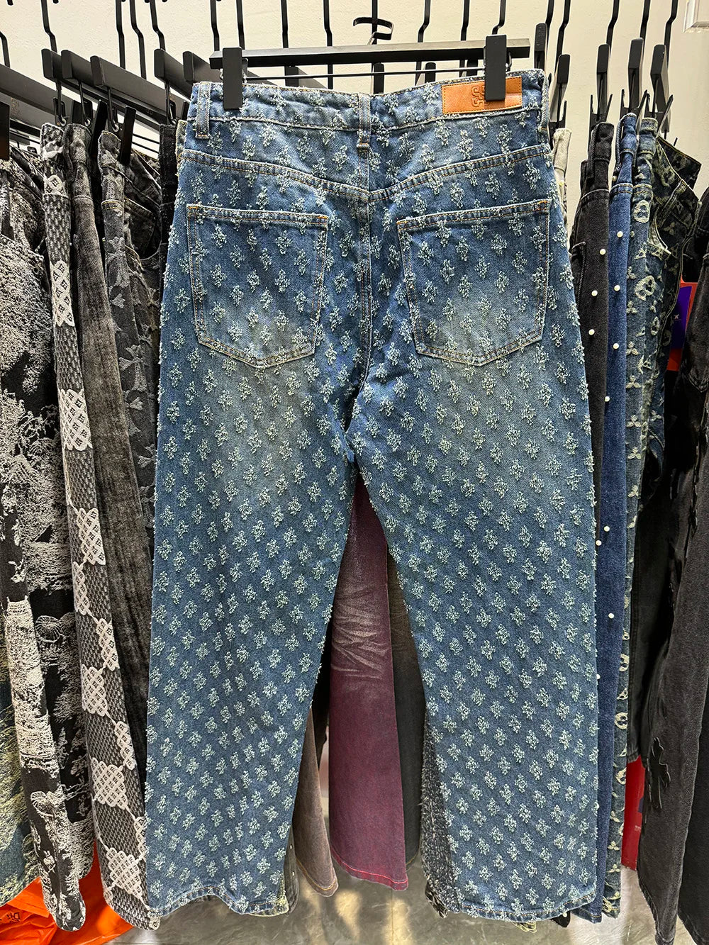 Jacquard Retro Pattern Denim Pants