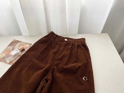 Retro High Waist Corduroy Pants for Women