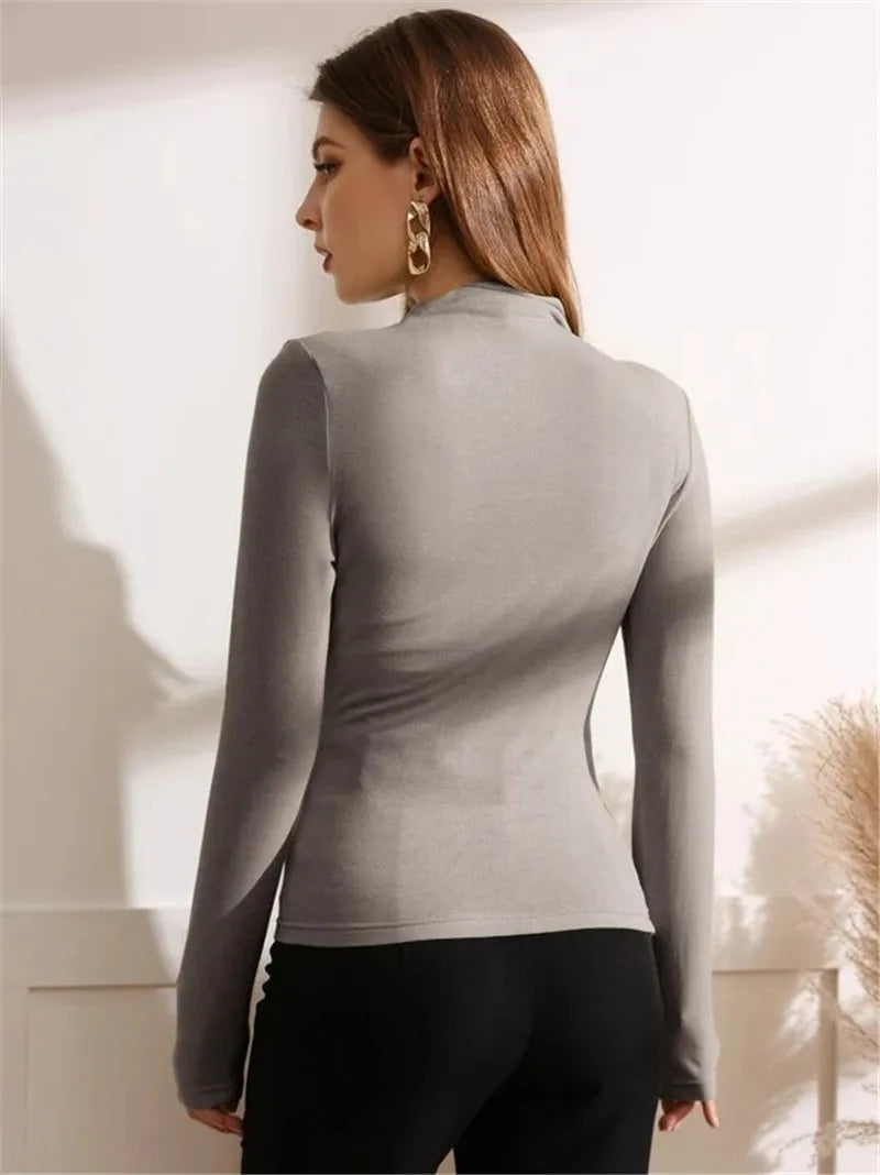 Elegant Long Sleeve T-Shirt with Slim Folds