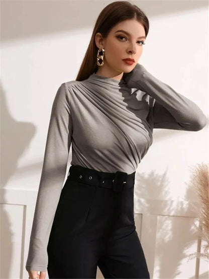 Elegant Long Sleeve T-Shirt with Slim Folds