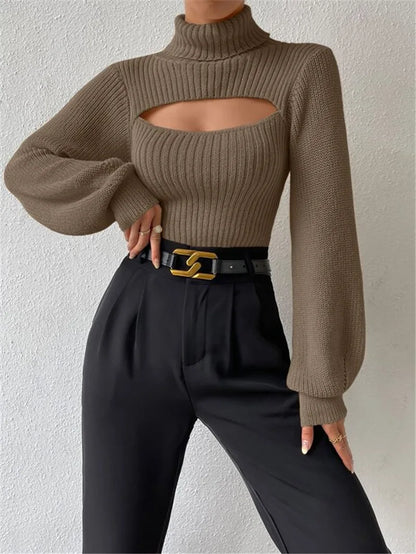 "GlamWrap" Chic Hollowed-Out Turtleneck Sweater