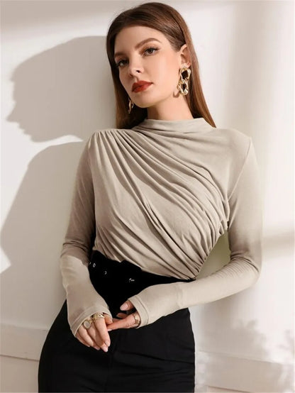 Elegant Long Sleeve T-Shirt with Slim Folds