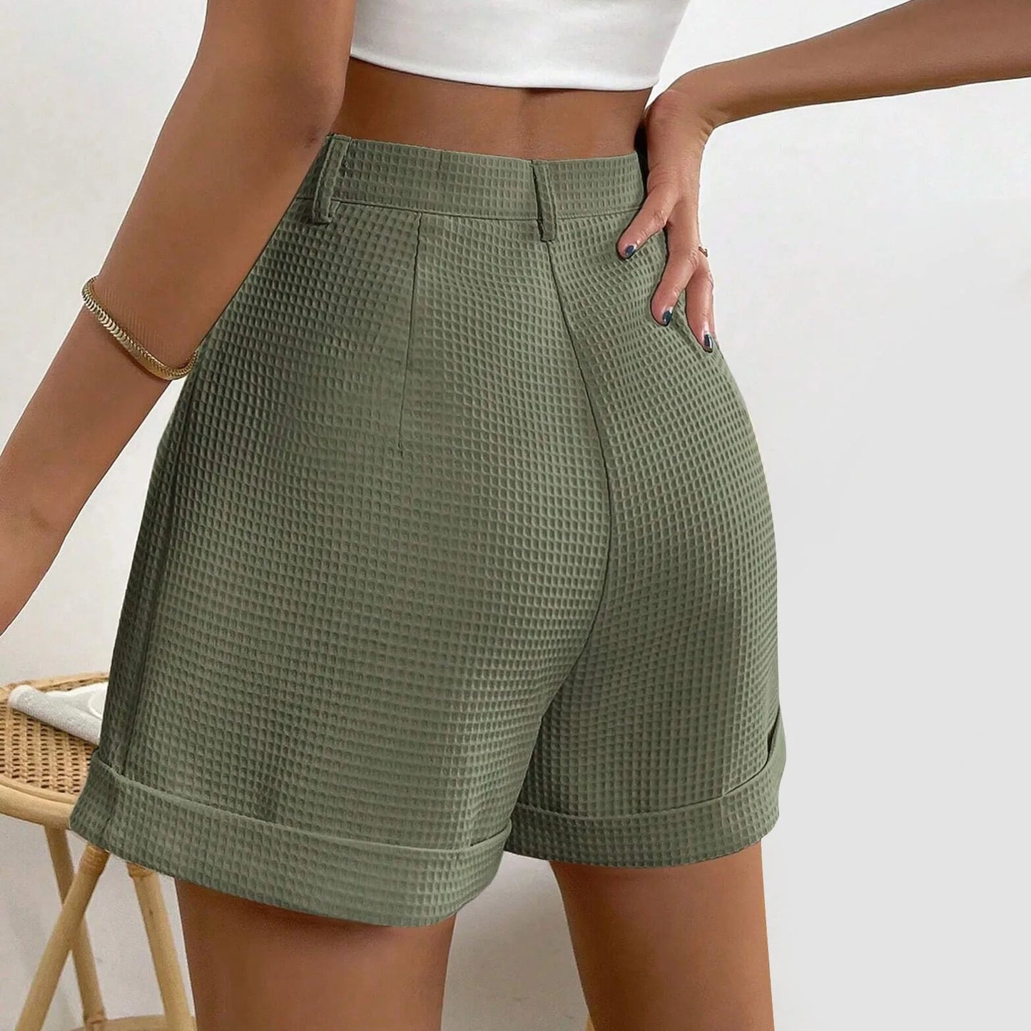 Elegant High Waisted Solid Shorts for Women