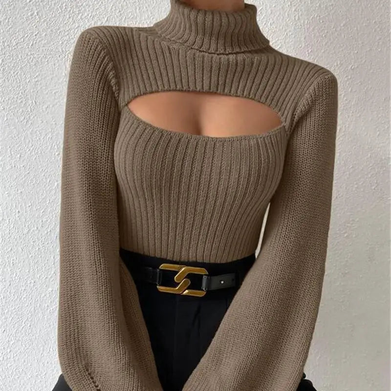 "GlamWrap" Chic Hollowed-Out Turtleneck Sweater