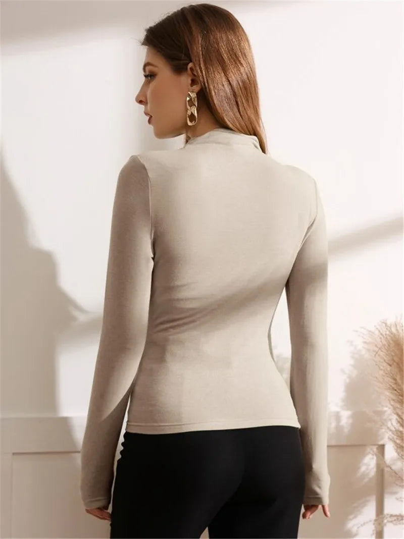 Elegant Long Sleeve T-Shirt with Slim Folds