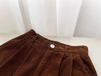 Retro High Waist Corduroy Pants for Women