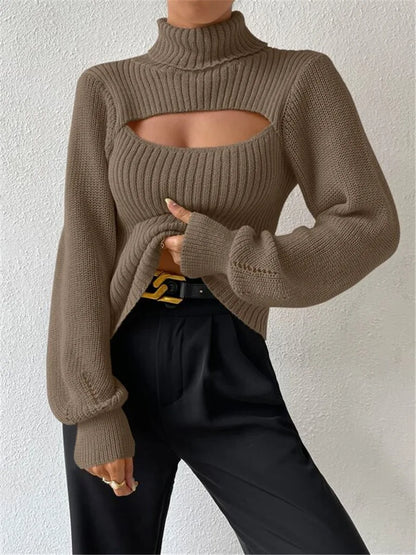 "GlamWrap" Chic Hollowed-Out Turtleneck Sweater