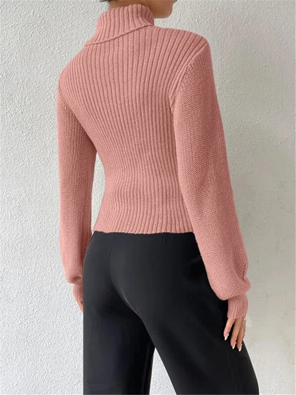 "GlamWrap" Chic Hollowed-Out Turtleneck Sweater