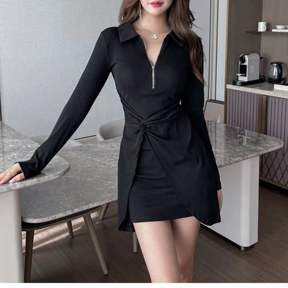 "Sweet Zip" Sexy Polo Collar Zip Wrap Dress