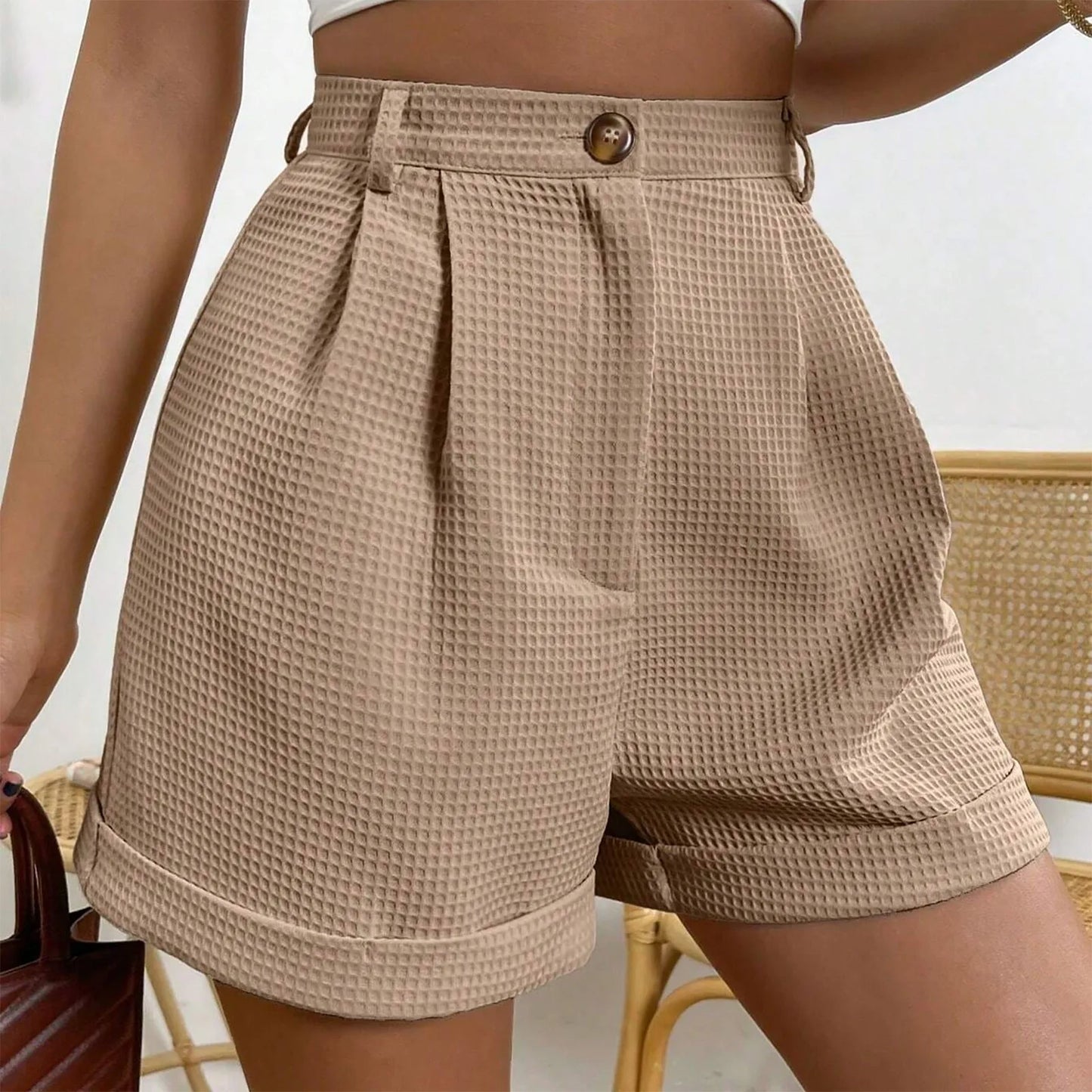 Elegant High Waisted Solid Shorts for Women