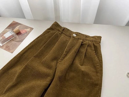 Retro High Waist Corduroy Pants for Women