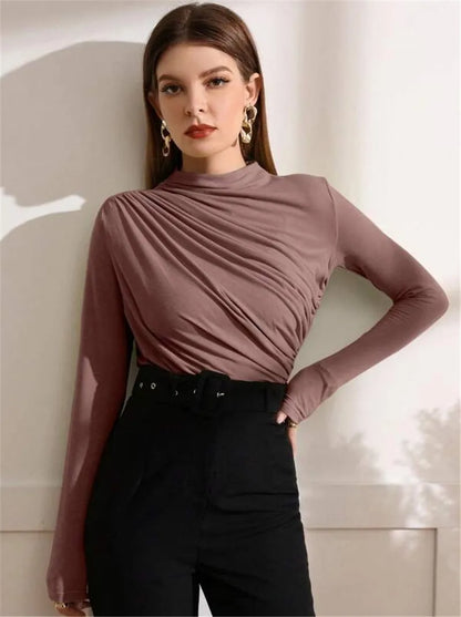 Elegant Long Sleeve T-Shirt with Slim Folds