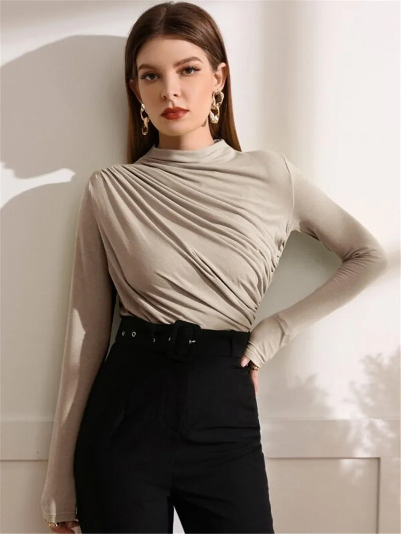 Elegant Long Sleeve T-Shirt with Slim Folds