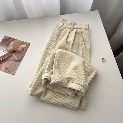 Retro High Waist Corduroy Pants for Women