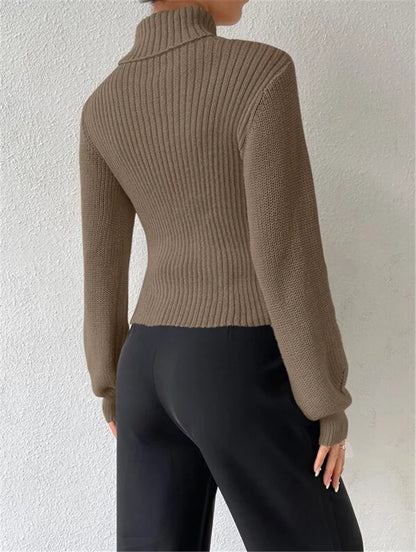 "GlamWrap" Chic Hollowed-Out Turtleneck Sweater