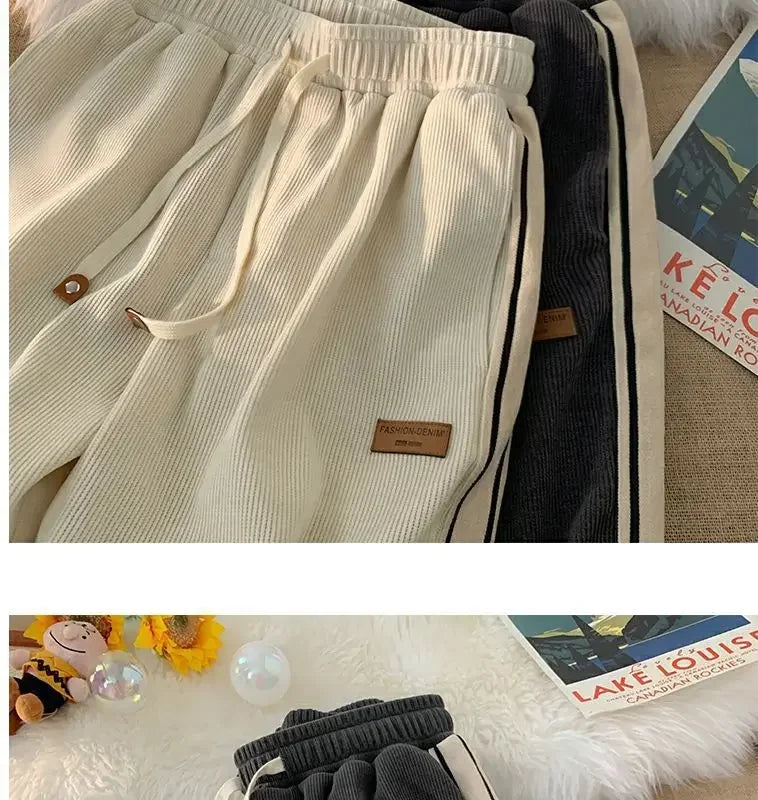 "Pebble Plush" Casual Beige Corduroy Everyday Pants