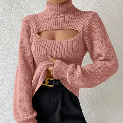 "GlamWrap" Chic Hollowed-Out Turtleneck Sweater