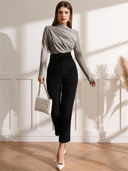 Elegant Long Sleeve T-Shirt with Slim Folds